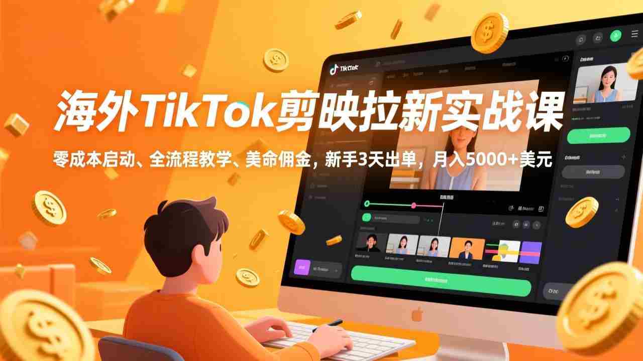 （17340期）海外TikTok剪映拉新实战课，零成本启动、全流程教学、美金佣金，新手3天出单，月入5000+美元-金启