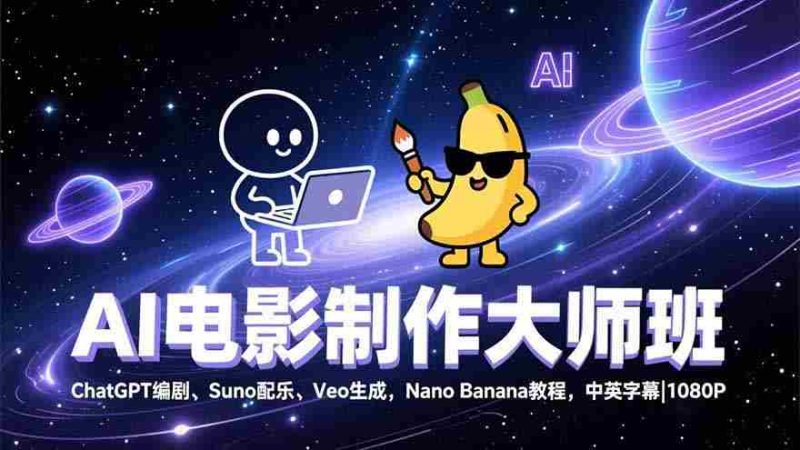 （17011期）AI电影制作大师班：ChatGPT编剧、Suno配乐、Veo生成，Nano Banana教程，中英字幕|1080P-金启