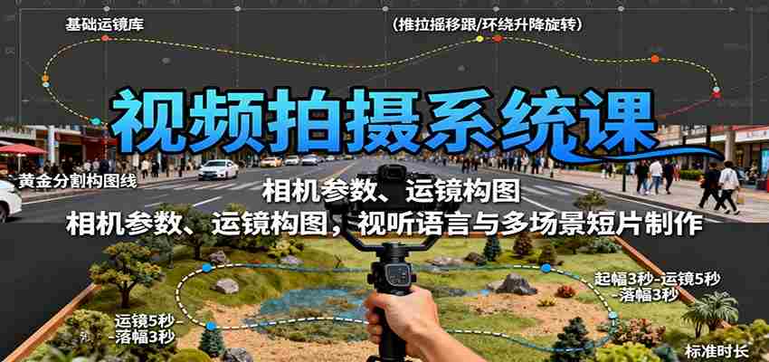 视频拍摄系统课：相机参数、运镜构图，视听语言与多场景短片制作-金启