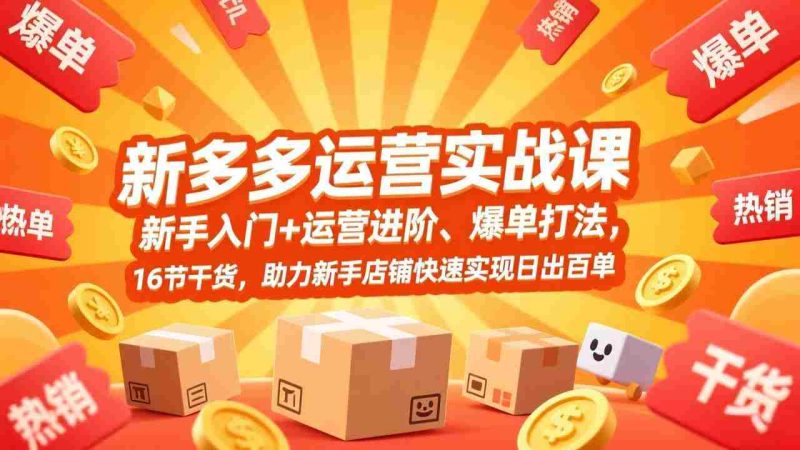 （17342期）拼多多运营实战课，新手入门+运营进阶、爆单打法，16节干货，助力新手店铺快速实现日出百单-金启