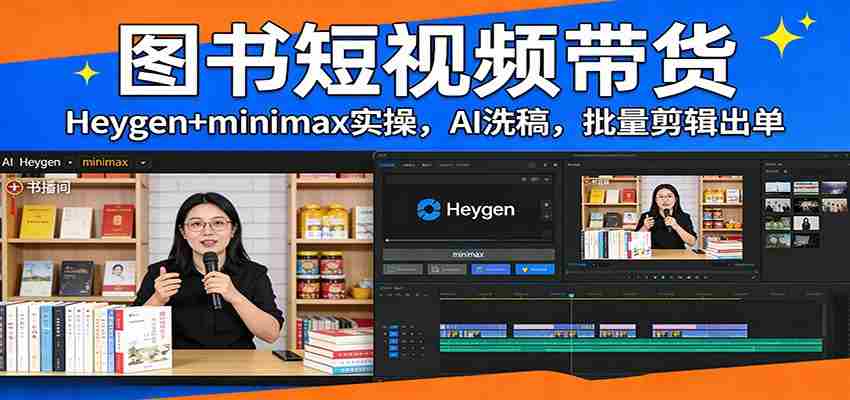 图书短视频带货：Heygen+minimax实操，AI洗稿 ，批量剪辑出单-金启