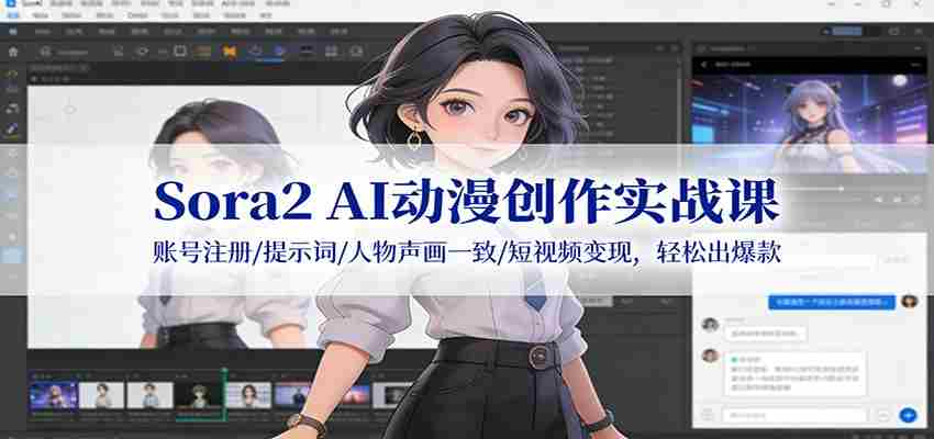 Sora2 AI动漫创作实战课：账号注册/提示词/人物声画一致/短视频变现，轻松出爆款-金启