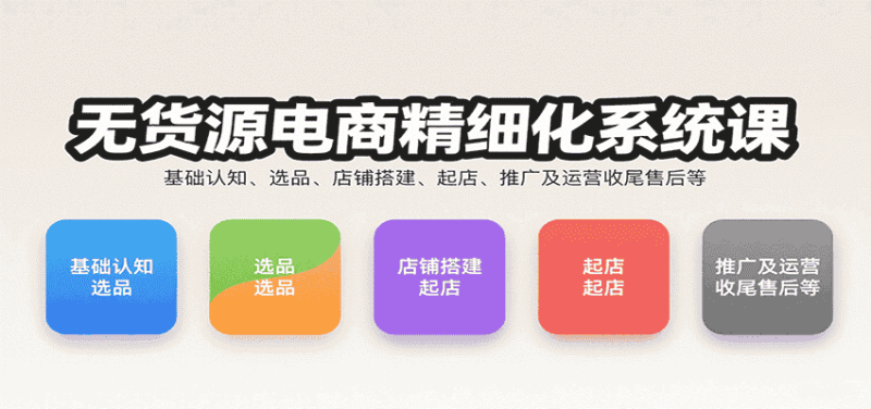 无货源电商精细化系统课：基础认知、选品、店铺搭建、起店、推广及运营收尾售后等-金启