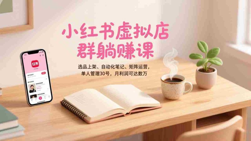 （17072期）小红书虚拟店群躺赚课，选品上架、自动化笔记、矩阵运营，单人管理30号，月利润可达数万-金启