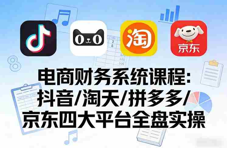 电商财务系统课程，覆盖抖音、淘天、拼多多、京东四大主流平台的全盘实操-金启