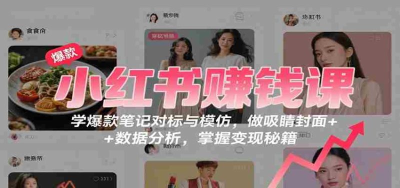 小红书赚钱课：学爆款笔记对标与模仿，做吸睛封面 + 数据分析，掌握变现秘籍-金启