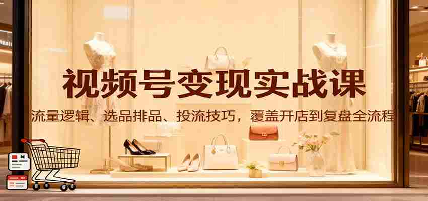 视频号变现实战课：流量逻辑、选品排品、投流技巧，覆盖开店到复盘全流程-金启