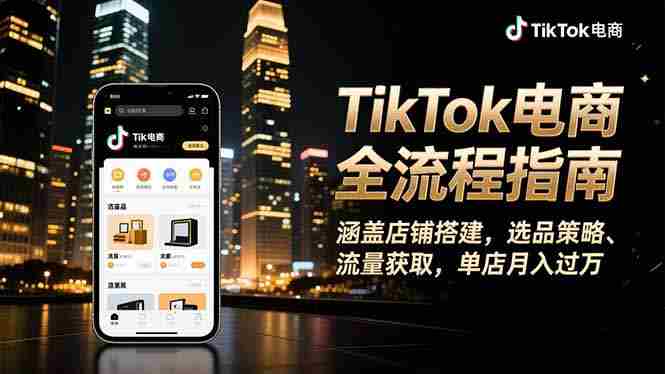 （16524期）TikTok电商全流程指南，涵盖店铺搭建、选品策略、流量获取，单店月入过万-金启