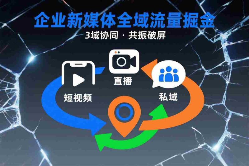 短视频全域商业模式，企业新媒体全域流量掘金，3域协同，共振破屏，短视频-直播-私域-地域-金启