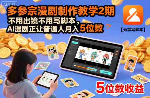 多参宗漫剧制作教学2期,不用出镜不用写脚本,AI漫剧正让普通人月入5位数-金启