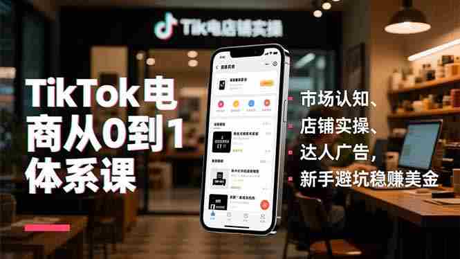 （16818期）TikTok电商从0到1体系课，市场认知、店铺实操、达人广告，新手避坑稳赚美金-金启