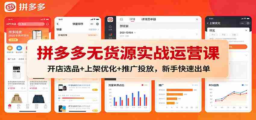 拼多多无货源实战运营课：开店选品+上架优化+推广投放，新手快速出单-金启