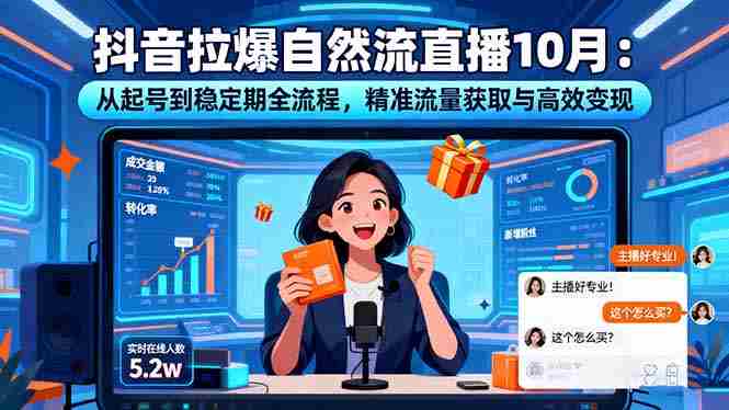 （16339期）抖音拉爆自然流直播10月：从起号到稳定期全流程，精准流量获取与高效变现-金启