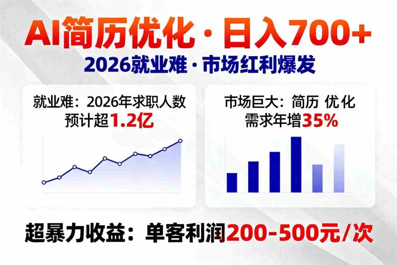 AI优化简历，日入700+，2026就业难，市场巨大，超暴力！-金启