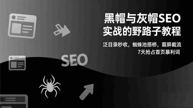 （17125期）黑帽与灰帽SEO实战的野路子教程：泛目录秒收，蜘蛛池搭桥，霸屏截流，7天抢占首页暴利词-金启