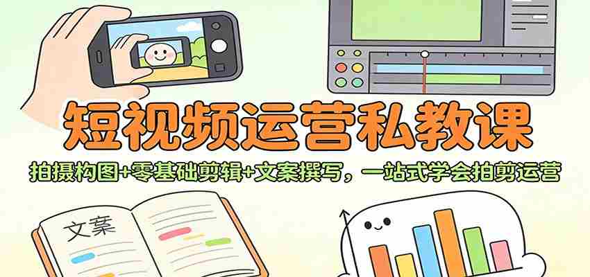 短视频运营私教课：拍摄构图+零基础剪辑 +文案撰写，一站式学会拍剪运营-金启