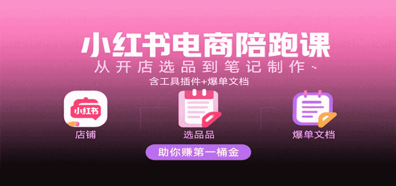 小红书电商陪跑课：从开店选品到笔记制作，含工具插件+爆单文档，助你赚第一桶金-金启