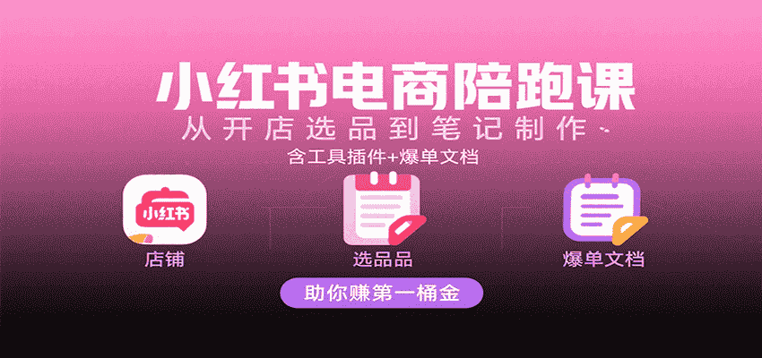 小红书电商陪跑课：从开店选品到笔记制作，含工具插件+爆单文档，助你赚第一桶金-金启
