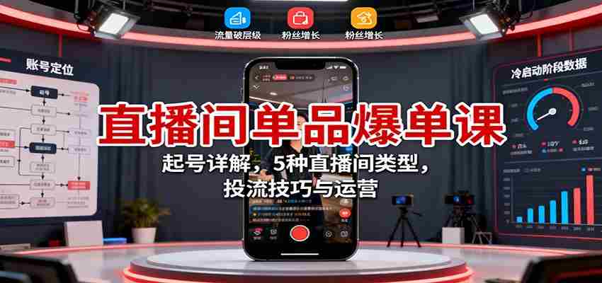 直播间单品爆单课：起号详解，5种直播间类型，投流技巧与运营-金启