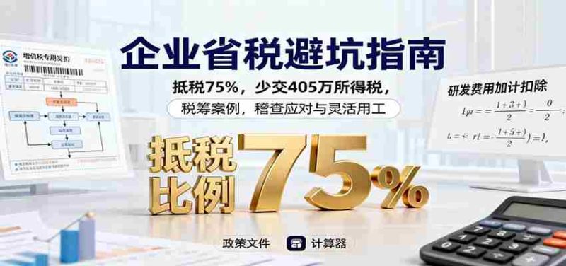 企业省税避坑指南:抵税75%,少交405万所得税,税筹案例,稽查应对与灵活用工-金启