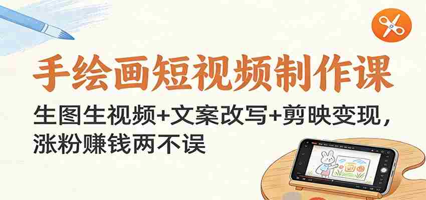 手绘画短视频制作课：生图生视频+文案改写+剪映变现，涨粉赚钱两不误-金启