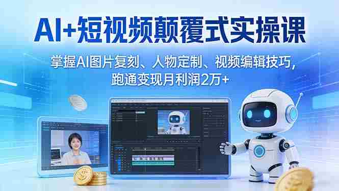 (17454期)AI+短视频颠覆式实操课:掌握AI图片复刻、人物定制、视频编辑技巧,跑通变现月利润2万+-金启