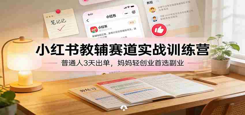 小红书教辅赛道实战训练营：普通人3天出单，宝妈轻创业首选副业-金启