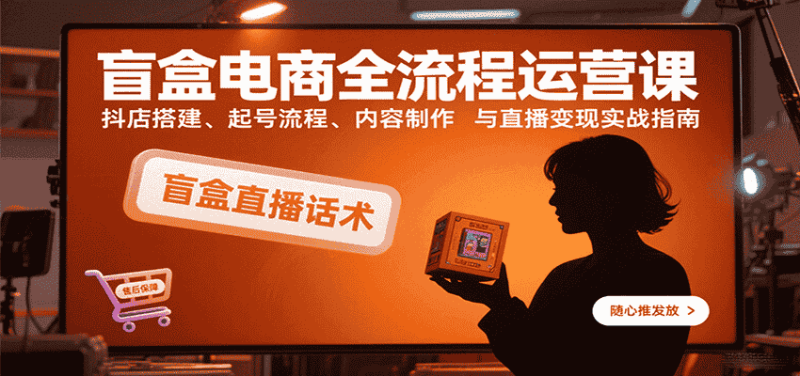 盲盒电商全流程运营课：抖店搭建、起号流程、内容制作与直播变现实战指南-金启