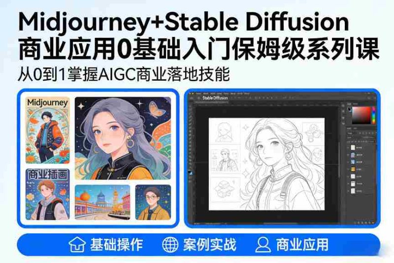 AIGC商业应用Midjourney+Stable Diffusion教程，0基础入门保姆级系列课-金启