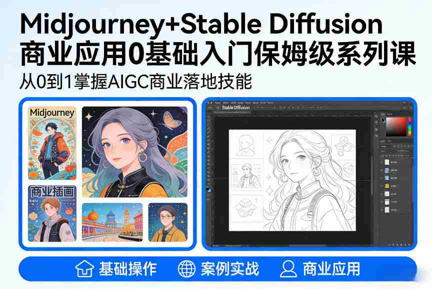 AIGC商业应用Midjourney+Stable Diffusion教程，0基础入门保姆级系列课-金启