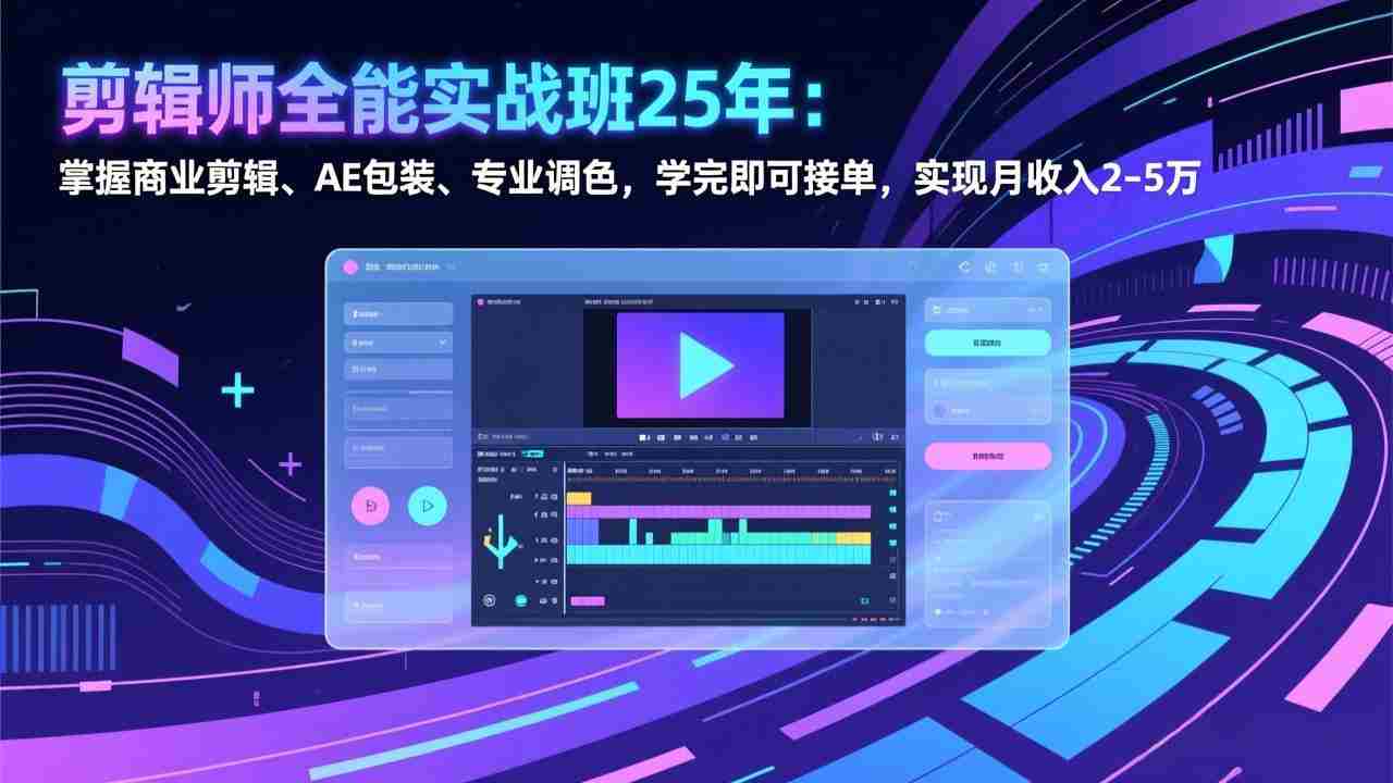（17294期）剪辑师全能实战班25年：掌握商业剪辑、AE包装、专业调色，学完即可接单，实现月收入2-5万-金启
