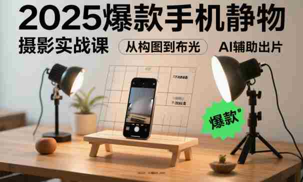 2025爆款手机静物摄影实战课,从构图到布光,不用贵设备,AI辅助出片-金启