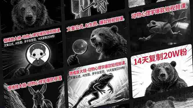 （17376期）情绪放大镜-动物心理学爆款短视频课，文案公式、AI生图、多平台变现，14天复制20W粉-金启