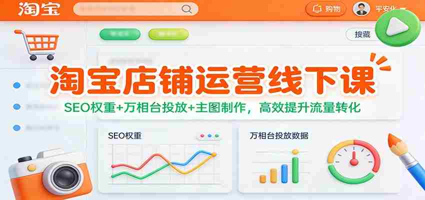 淘宝店铺运营线下课：SEO权重+万相台投放+主图制作，高效提升流量转化-金启