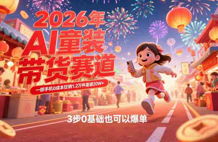 AI童装新春带货赛道，一部手机0成本狂销1.2万件喜提20W+，3步0基础也可以爆单-金启