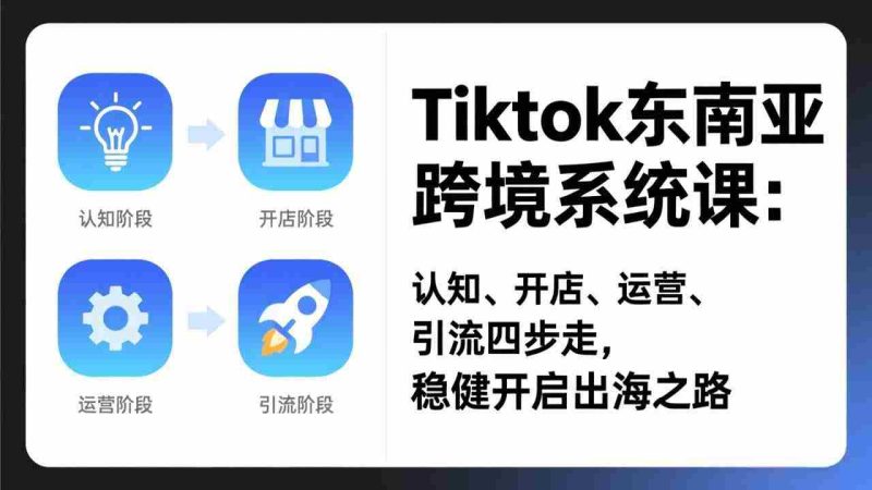 （17243期）TikTok东南亚跨境系统课：认知、开店、运营、引流四步走，稳健开启出海之路-金启