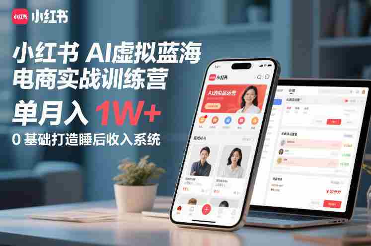 小红书AI虚拟蓝海电商实战训练营,单月入1W+,0基础打造睡后收入系统-金启