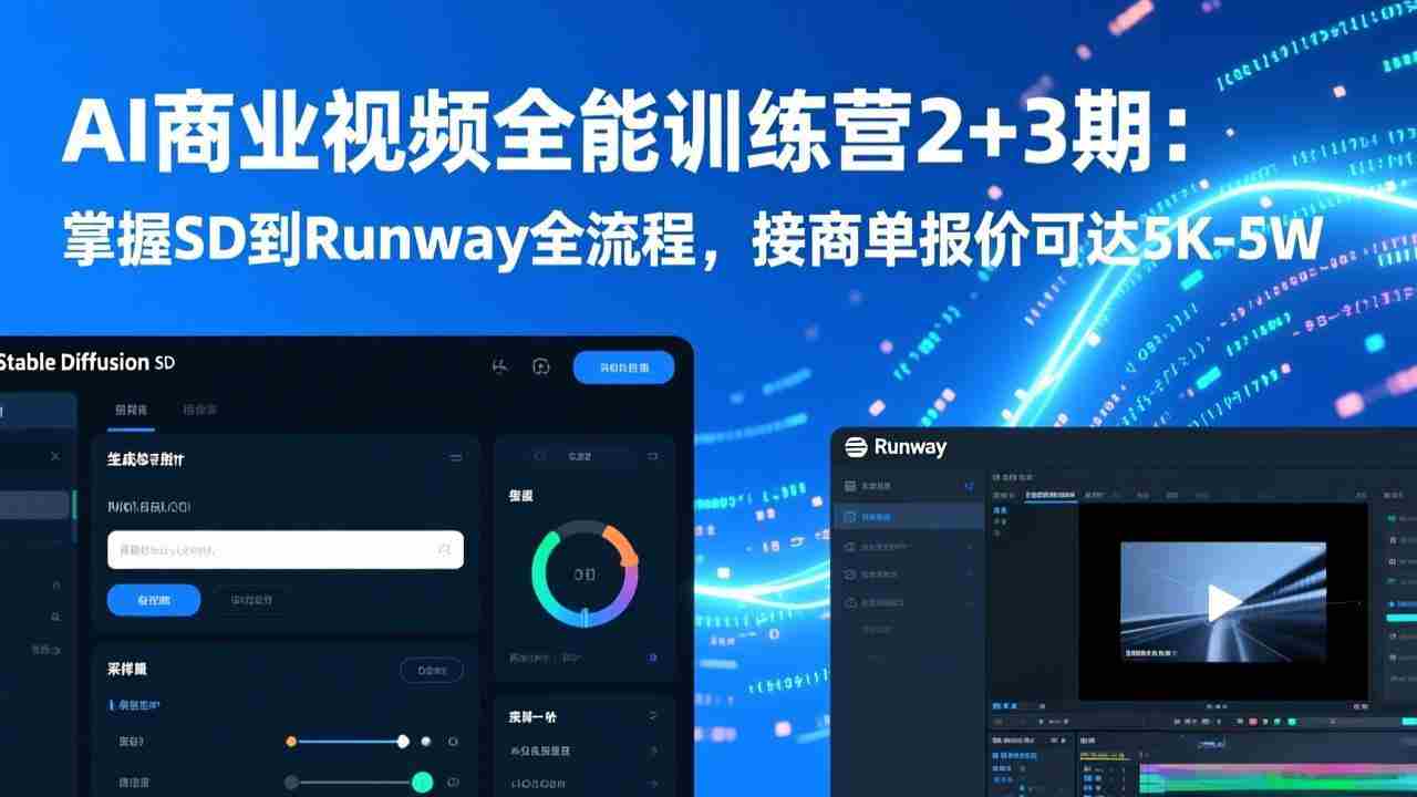 （17235期）AI商业视频全能训练营2+3期：掌握SD到Runway全流程，接商单报价可达5K-5W-金启