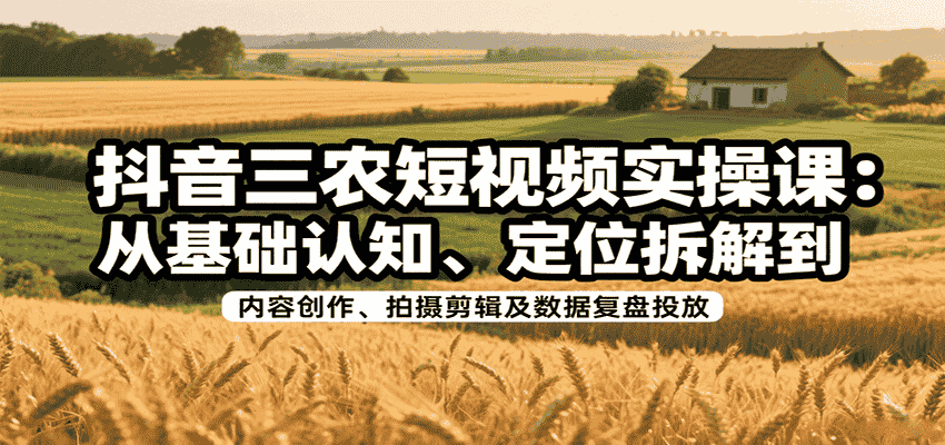 抖音三农短视频实操课：从基础认知、定位拆解到内容创作、拍摄剪辑及数据复盘投放-金启