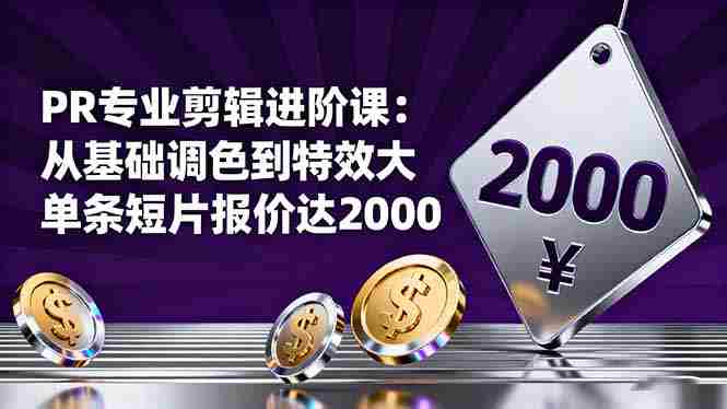（16381期）PR专业剪辑进阶课：从基础调色到特效大片的进阶技能，单条短片报价达2000-金启