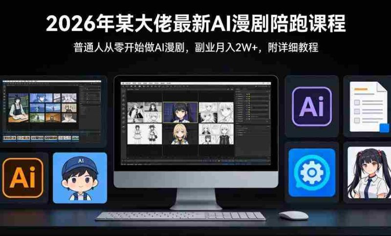 26年某大佬最新Ai漫剧陪跑课程，普通人从零开始做AI漫剧，副业月入2W+-金启