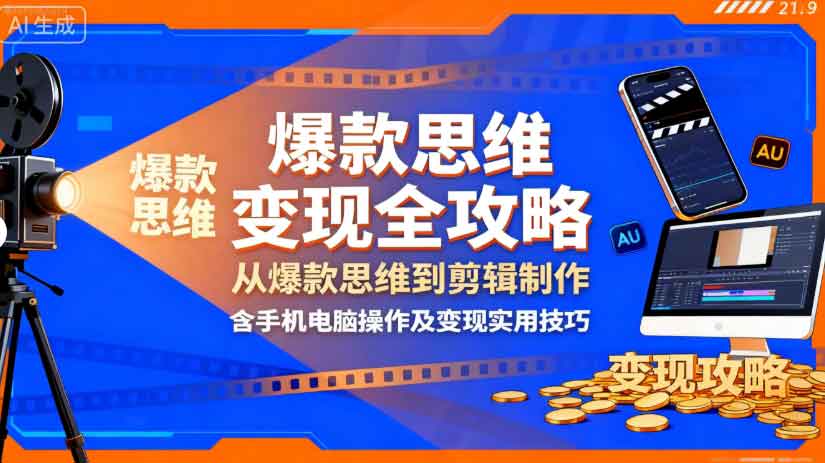 影视解说变现全攻略：从爆款思维到剪辑制作，含手机电脑操作及变现实用技巧-金启