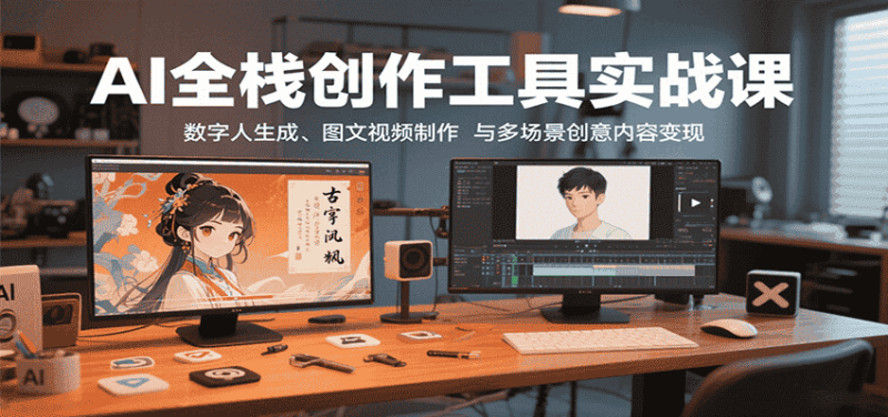 AI全栈创作工具实战课:数字人生成、图文视频制作与多场景创意内容变现-金启