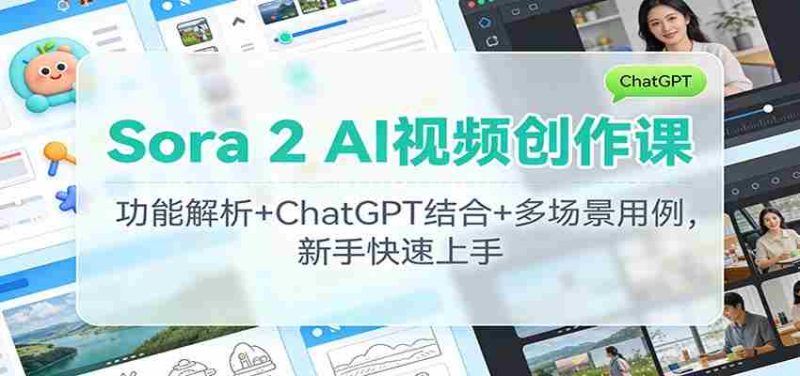 Sora 2 AI视频创作课：功能解析+ChatGPT结合+多场景用例，新手快速上手-金启