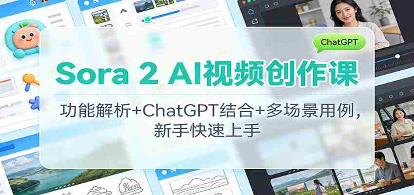 Sora 2 AI视频创作课：功能解析+ChatGPT结合+多场景用例，新手快速上手-金启