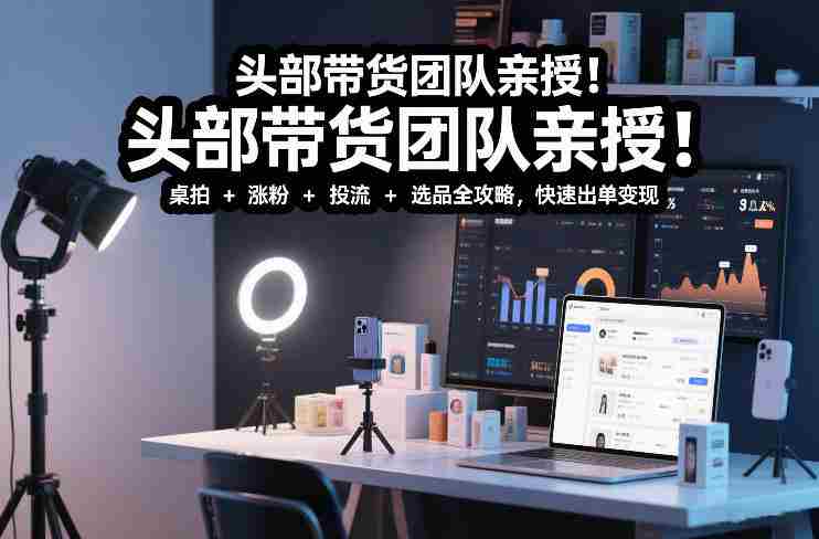 头部带货团队亲授！专业短视频实拍带货课：桌拍+涨粉+投流+选品全攻略，快速出单变现，月入2w+-金启