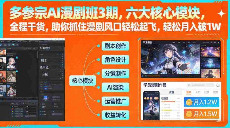 多参宗AI漫剧班3期,六大核心模块,全程干货,助你抓住漫剧风口轻松起飞,轻松月入破1W+-金启