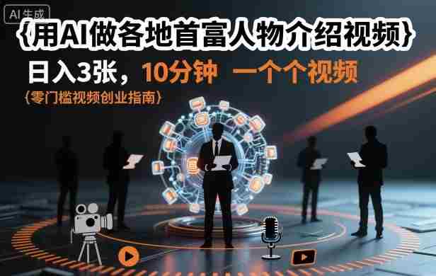 用AI做各地首富人物介绍视频，日入3张，10分钟一个视频-金启