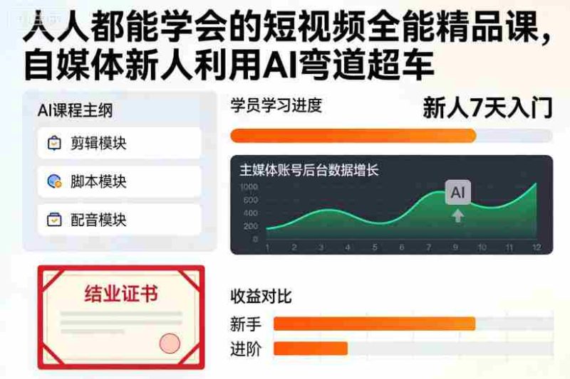 人人都能学会的短视频全能精品课，自媒体新人利用AI弯道超车-金启