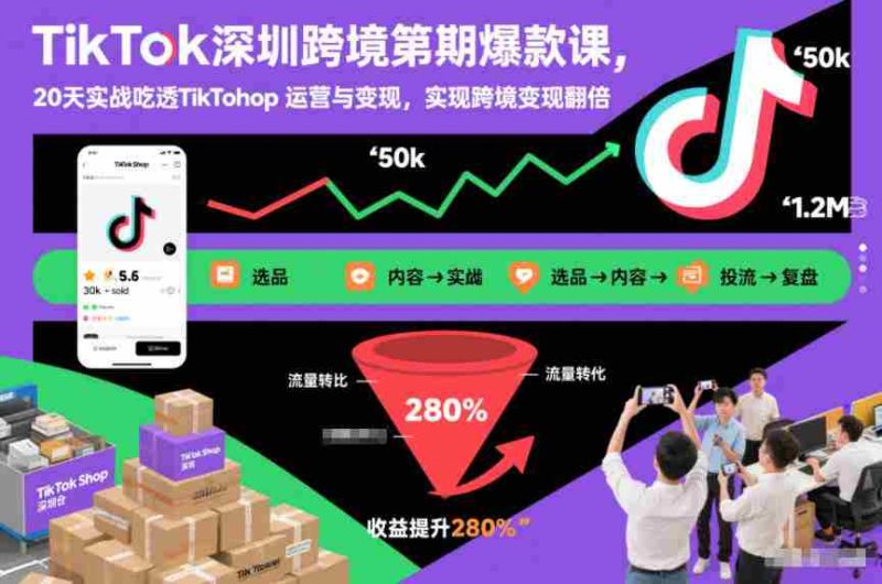 TikTok深圳跨境第2期爆款课,20天实战吃透TikTok Shop运营与变现,实现跨境变现翻倍-金启